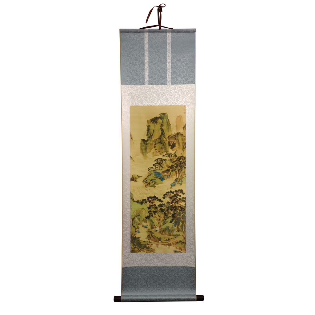 Qiu Ying "Jade Cave Immortal Source" Scroll Painting  Taoist Blessed Land Feng Shui Decor