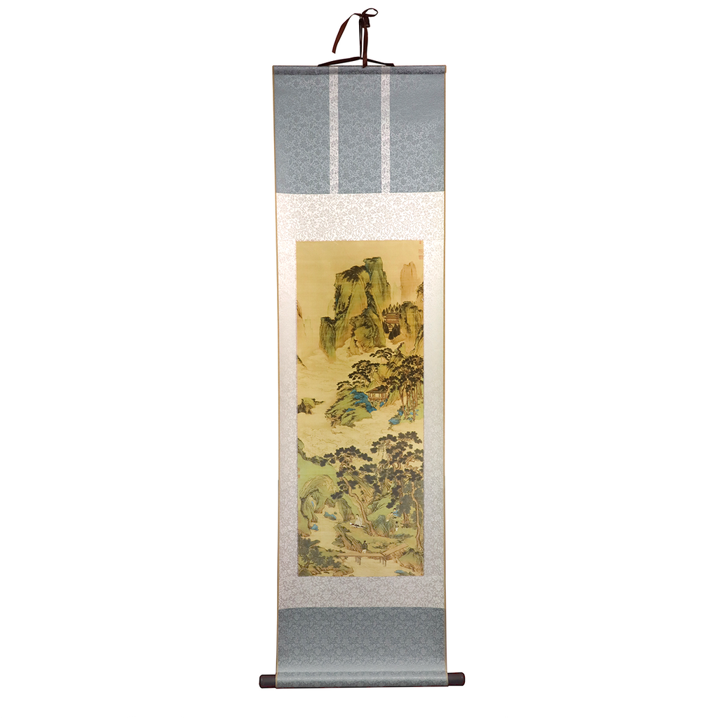 Qiu Ying "Jade Cave Immortal Source" Scroll Painting  Taoist Blessed Land Feng Shui Decor