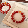 Red Agate and Yellow Resin Flower Bracelet